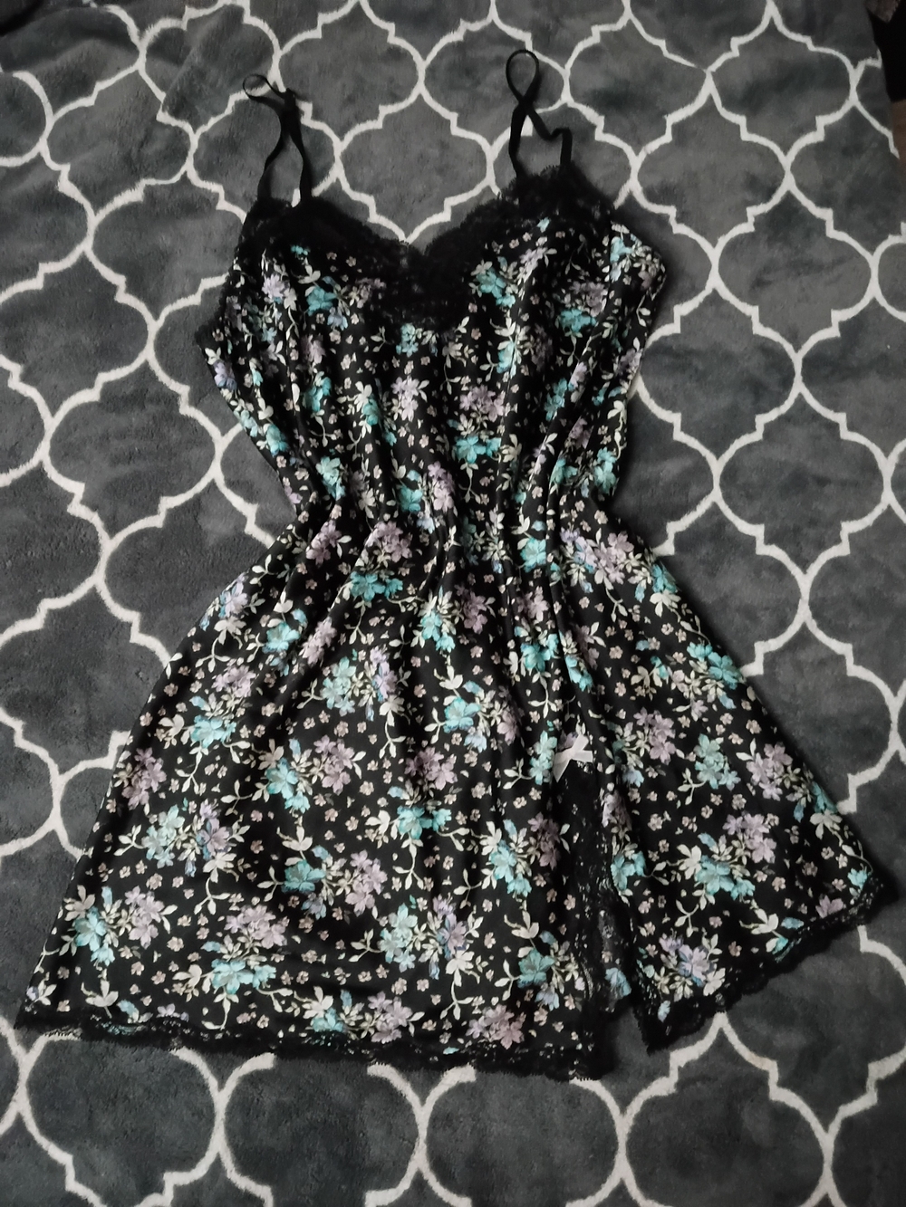 Victoria's Secret Black Floral Lace-Trim Cami Mini Dress